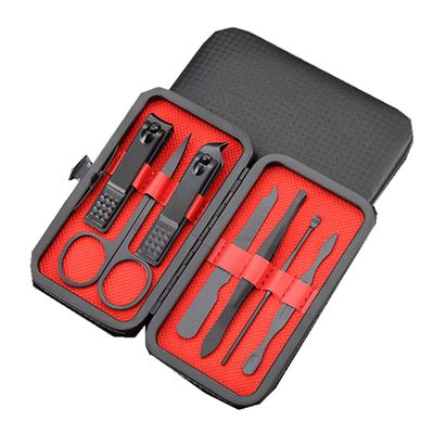 7pcs/Set Stainless Steel Manicure Set Grooming Kit with Black Nail Clippers, Tweezers, Scissors, Cuticle Removers, Facial Tools for Women Men Girl Ladies (Leather Holster not Included)
