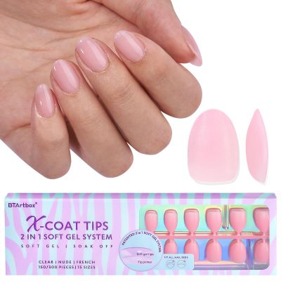 BTArtbox XCOATTIPS Natural Nail Tips Matte- Extra Short Almond Press On Nails Pink, Long Lasting Soft Gel Nails False Nail, Soak Off Acrylic Fake Nails Extensions for Nail Art DIY