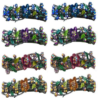 Set of 8 JCGY Medium Size Barrettes Flower and Butterfly Sparkling Crystal Hand Painted Hair Clips for Women U86900-2-8