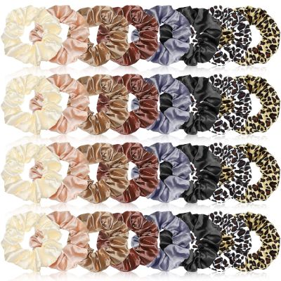 XunYee 24 Pcs Silk Hair Scrunchies Hair Ties Bands Colorful Satin Silk Elastic Large Satin Ponytail Holders Galentines Day Gifts Vintage Accessories for Women(3.94 Inch,Novelty Colors)