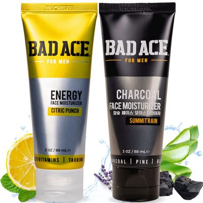 BAD ACE Moisturizer Bundle | Face Moisturizer for Men | Korean Skin Care, Men's Face Care Kit | Vitamin & Charcoal Men's Moisturizer Set