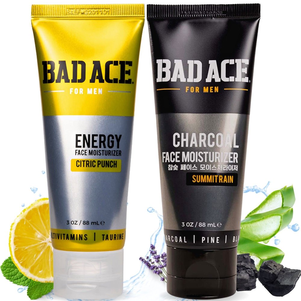 BAD ACE Moisturizer Bundle | Face Moisturizer for Men | Korean Skin Care, Men's Face Care Kit | Vitamin & Charcoal Men's Moisturizer Set