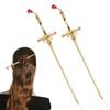 2 PACK Chinese Sword Tassel Hair Accessories Sticks for Women Buns with Hair Gems Sword (Gold) view 1