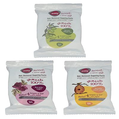 Easy Sweet Packets Hair Removal Wax Waxing Sugar Sugaring Paste Natural All Essence All Body Parts All Hair Types Bikini Brazilian Underarms Face Easy to Prepare ( 12 Packs x 50gm ) Total 21.1 oz / 600 gm