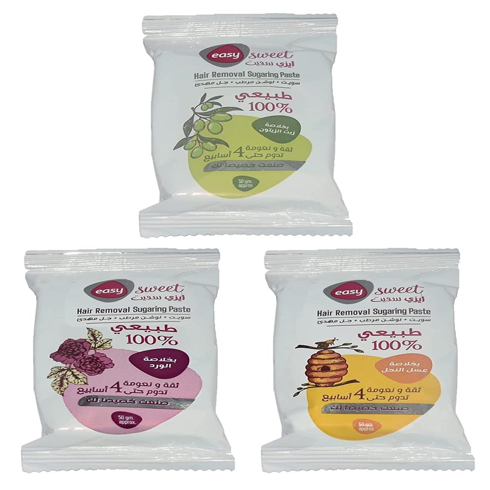Easy Sweet Packets Hair Removal Wax Waxing Sugar Sugaring Paste Natural All Essence All Body Parts All Hair Types Bikini Brazilian Underarms Face Easy to Prepare ( 12 Packs x 50gm ) Total 21.1 oz / 600 gm