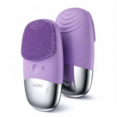 Facial Cleansing Brush, 3-in-1 Electric Silicone Face Scrubber, Vibrating Massager, IPX7 Waterproof, USB Rechargeble Pore Brush for Deep Cleanning, Blackhead Remover, Exfoliating (Purple)