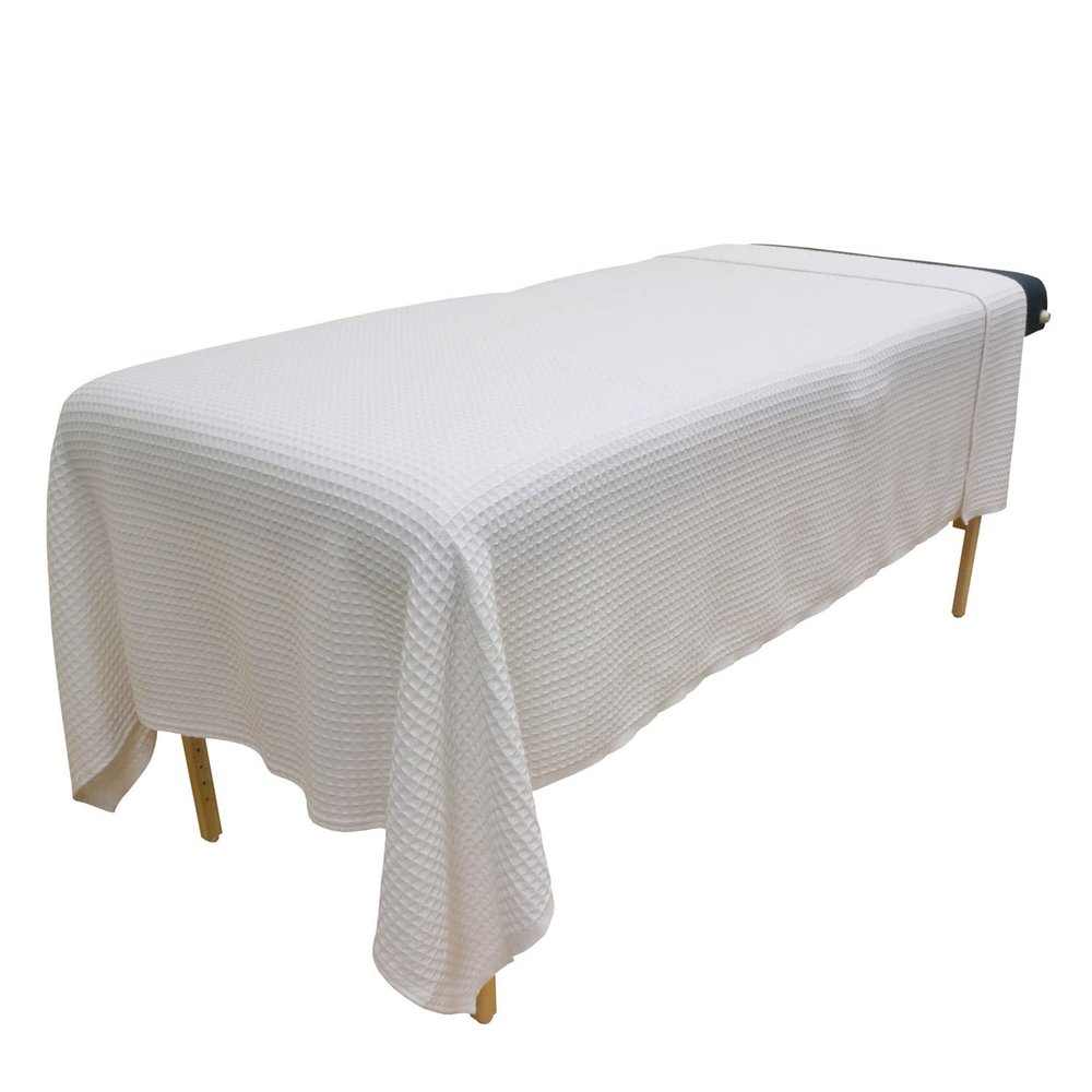 Body Linen 10 Pack - Waffle Weave Massage Table Blankets Soft and Stylish 50/50 Polyester-Cotton Blend - 66 by 90 inches - White