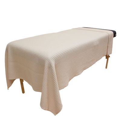 Body Linen 10 Pack - Waffle Weave Massage Table Blankets Soft and Stylish 50/50 Polyester-Cotton Blend - 66 by 90 inches - Natural