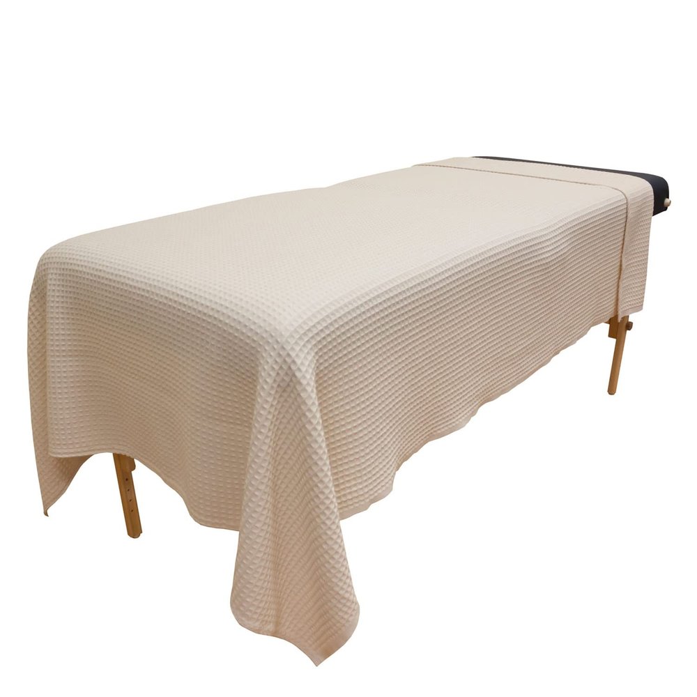 Body Linen 10 Pack - Waffle Weave Massage Table Blankets Soft and Stylish 50/50 Polyester-Cotton Blend - 66 by 90 inches - Natural