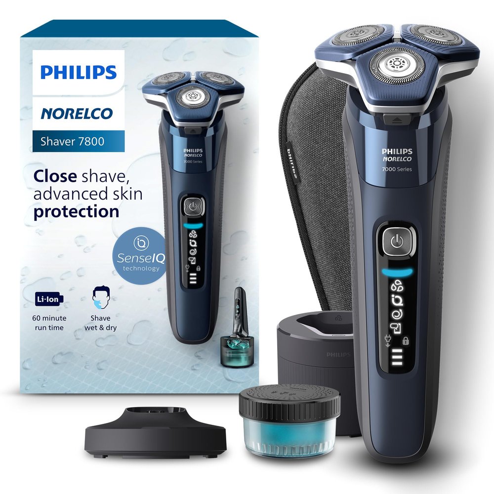 Philips Norelco Shaver 7800, Rechargeable Wet & Dry Electric Shaver with SenseIQ Technology, Quick Clean Pod, Charging Stand, Travel Case and Pop-up Trimmer, S7885/85