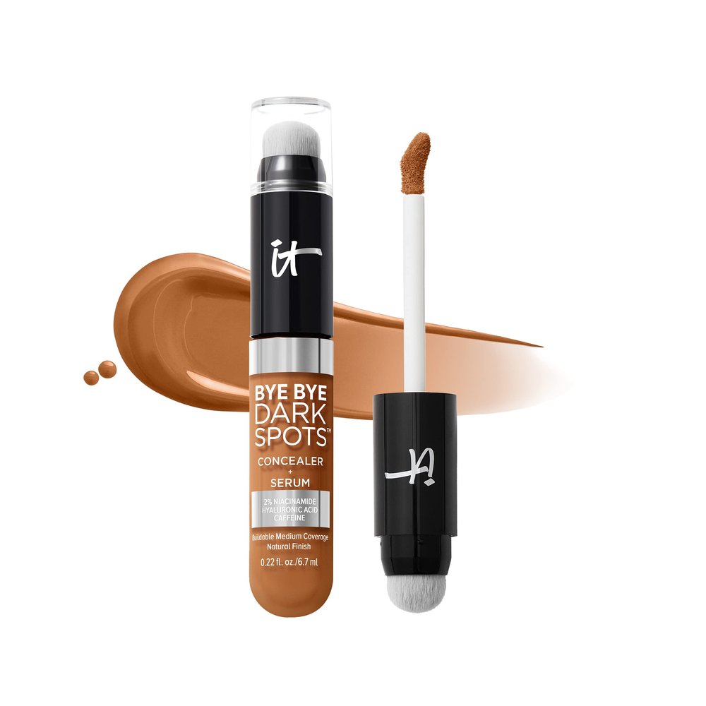 IT Cosmetics Bye Bye Dark Spots Concealer + Brightening Serum 2% Niacinamide, Hyaluronic Acid & Caffeine - Medium Coverage, Natural Finish, All Skin Types 44 Tan Warm, 0.22 fl. oz