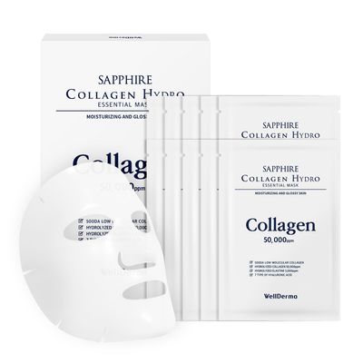 WELLDERMA Sapphire Collagen Hydro Essential Mask, 10 Sheets  Moisturizing & Soothing Sheet Mask with Collagen & Ceramide, 1.01 fl.oz (30mL) x 10ea