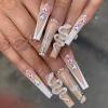 FRUJCDKI Rhinestones Press on Nails French Coffin Long Bling Fake Nails Nude Acrylic False Nails Full Cover Nails for Women and Girls 24PCS (Diamond Silver Snake) view 1