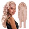 BONNET QUEEN Braid Bonnet Silk Bonnet Foldable Extra Long Wrap for Braids Satin Bonnets with Tie Band Long Sleep Cap, Champagne view 1