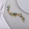 Chargances Wedding Crystal Beaded Hair Vine Comb Bridal Long Pearl Leaf Hair Vine Comb Green Rhinetone Handmade Headpiece Hair Accessories for Wedding Prom Flower Girl (Green-gold) view 3