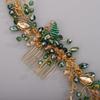 Chargances Wedding Crystal Beaded Hair Vine Comb Bridal Long Pearl Leaf Hair Vine Comb Green Rhinetone Handmade Headpiece Hair Accessories for Wedding Prom Flower Girl (Green-gold) view 4