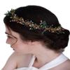 Chargances Wedding Crystal Beaded Hair Vine Comb Bridal Long Pearl Leaf Hair Vine Comb Green Rhinetone Handmade Headpiece Hair Accessories for Wedding Prom Flower Girl (Green) view 1
