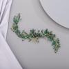 Chargances Wedding Crystal Beaded Hair Vine Comb Bridal Long Pearl Leaf Hair Vine Comb Green Rhinetone Handmade Headpiece Hair Accessories for Wedding Prom Flower Girl (Green) view 3