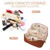 BAKLUCK Brown Checkered Cosmetic Bag - Large Capacity Travel Makeup Bag with Compartment - PU Leather - Portable for Women and Girls view 3