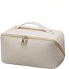 BAKLUCK Travel Large Capacity Cosmetic Bag with Compartment Waterproof PU Leather Makeup Bag for Women and Girl Travel Bathroom Portable Checkered Beige view 1