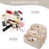 BAKLUCK Travel Large Capacity Cosmetic Bag with Compartment Waterproof PU Leather Makeup Bag for Women and Girl Travel Bathroom Portable Checkered Beige view 4