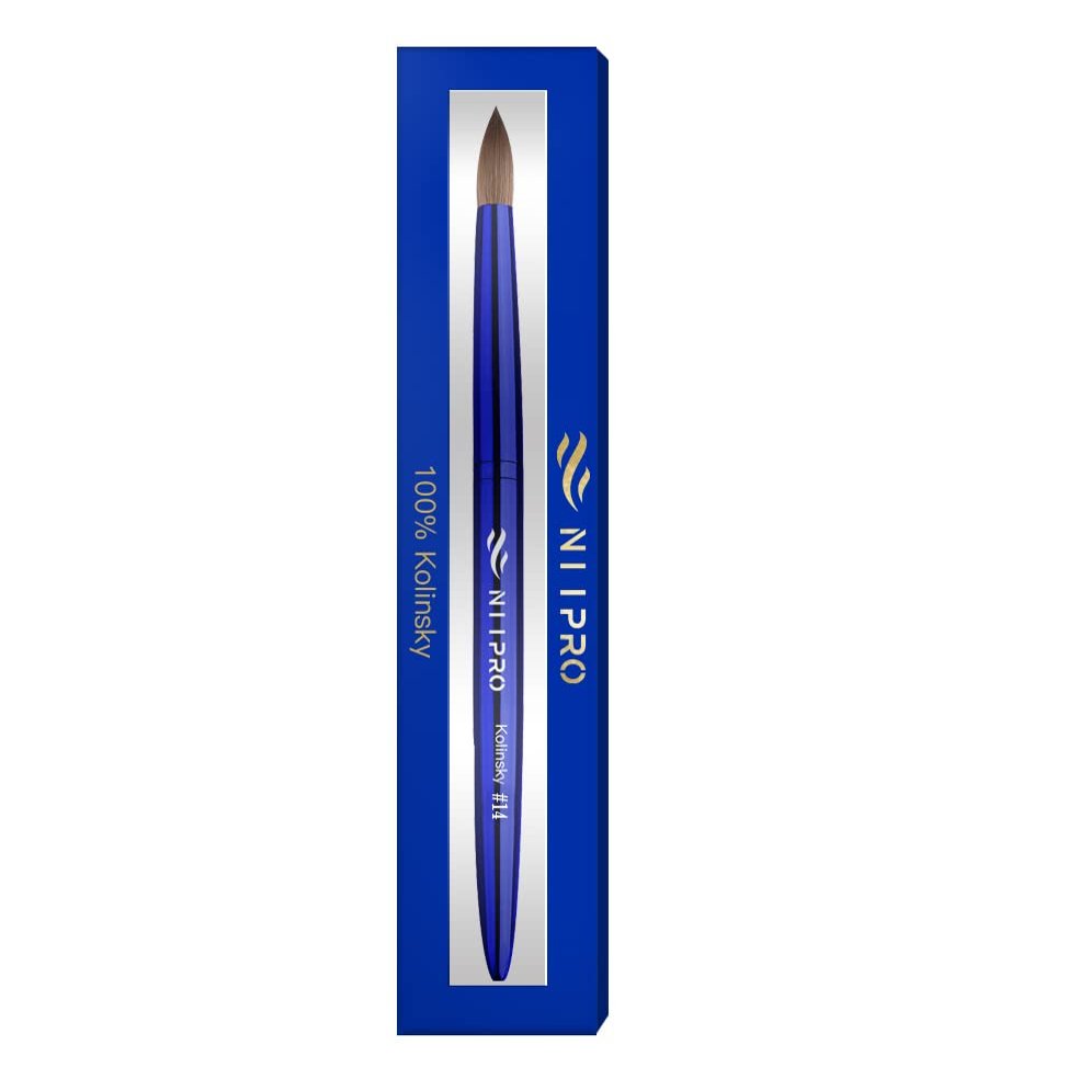 Acrylic Nail Brush for Acrylic powder application, Aluminum Handle and Ferrule, Round Shaped Professional Salon Quality Acrylic Nail Brush (Size 14, Metallic Blue)