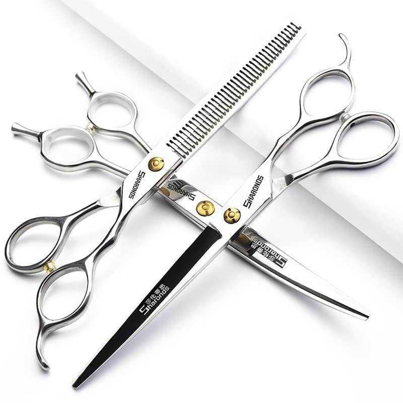 6/6.5/7 Inch Black Hairdressing Scissors Salon Hairdressing Tool 440c High Hardness Stainless Steel Haircut Hair Thinning Hairdressing Scissors (7 Inch / 3 Pieces B)