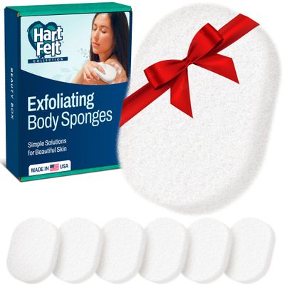 HartFelt 7 Pack Body Exfoliation Beauty Box with Body Wash Scrubber | Super Soft Exfoliating Bath Sponges for Shower Women & Men | Chemical-Free Bathing Sponge Set for Dead Skin Removal | Gift Box