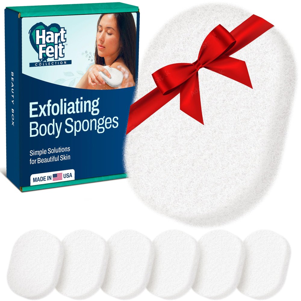 HartFelt 7 Pack Body Exfoliation Beauty Box with Body Wash Scrubber | Super Soft Exfoliating Bath Sponges for Shower Women & Men | Chemical-Free Bathing Sponge Set for Dead Skin Removal | Gift Box