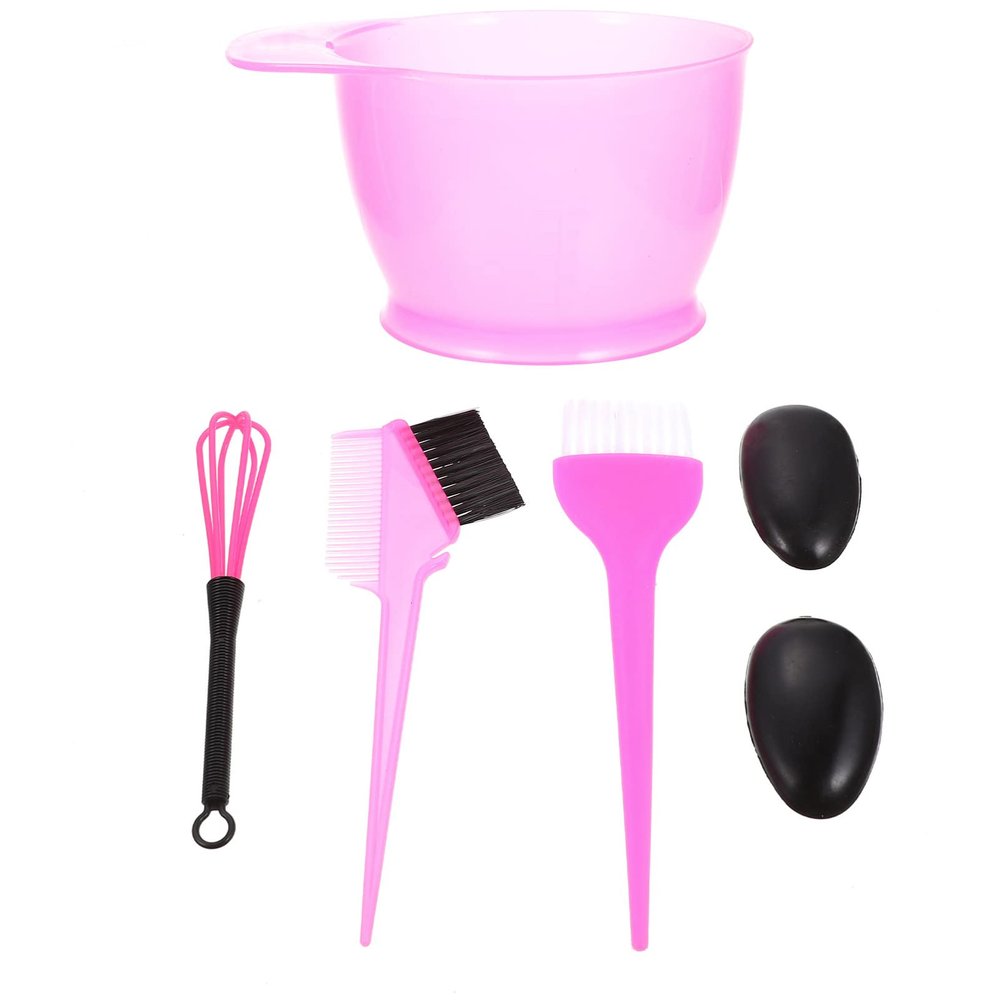 Healifty Hair Dye Coloring Kit 5Pcs - Bowl, Brush, Comb, Ear Cover, Mixer, Dying Accessory for Salon & Home (Pink) Pink 5pcs 22X5CM