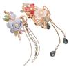 2 Pieces Retro Flower Butterfly Pearl Tassel Hair Clip Chinese Style Hanfu Hair Claw for Women Girls Barrettee Headwear (C) view 1