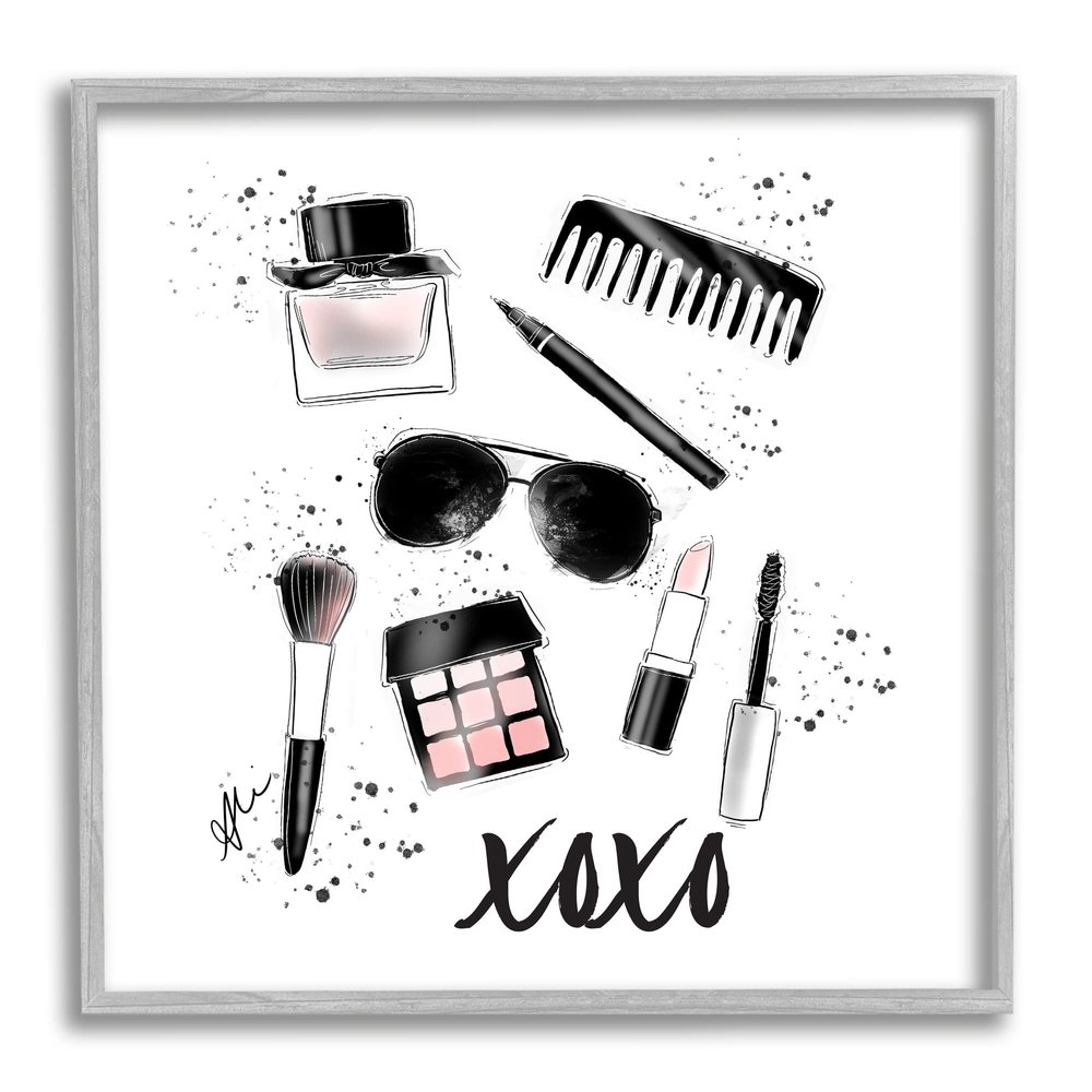 Stupell Industries XOXO Glam Cosmetics Makeup Framed Wall Art, Design by Alison Petrie