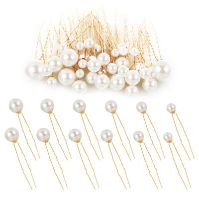 36PCS Wedding Pearl Hair Pins Bridal Rhinestone U Shape Barrette Wedding Hairs Accessories, Bobby Hair Pins Clips for Brides Bridesmaid Women Girls