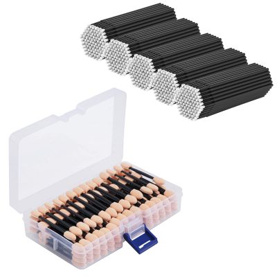 Eyeshadow Applicators and Micro Swabs- Cuttte 500 PCS Disposable Micro Swabs Microfiber Wands for Eyelashes Extensions and 120PCS Disposable Eye Shadow Sponge Applicators