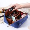 Cessfle Large Capacity Travel Cosmetic Bag Plaid Checkered Makeup Bag Portable Leather Waterproof Skincare Bag with Handle and Divider for Women 01-Blue view 2