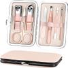 AOMIG Nail Clippers Set, 7 pcs Professional Portable Manicure Kit, Eyebrow Grooming Face Hair Clippers, Stainless Steel Nail Care Tools with Luxurious Leather Case for Travel & Home view 1