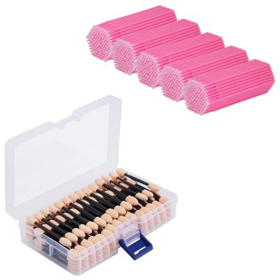 Eyeshadow Applicators and Micro Swabs - Cuttte 500 PCS Disposable Micro Swabs for Eyelashes Extensions and 120PCS Disposable Eye Shadow Sponge Applicators