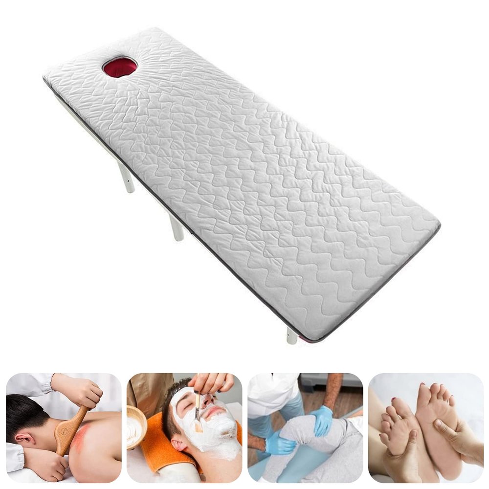 Non-Slip Beauty Salon Bed Sheets Massage Table Mattress with Face Breath Hole Plush Foldable Lash Bed Topper with Elastic Band Round Head Massage Accessories Table Pad,Gray 2.5cm,60x180cm
