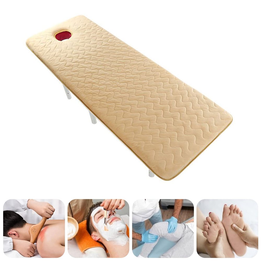 Non-Slip Beauty Salon Bed Sheets Massage Table Mattress with Face Breath Hole Plush Foldable Lash Bed Topper with Elastic Band Round Head Massage Accessories Table Pad,Camel 2.5cm,70x185cm