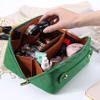 Cessfle Large Capacity Travel Cosmetic Bag Plaid Checkered Makeup Bag Portable Leather Waterproof Skincare Bag with Handle and Divider for Women 01-Green view 2