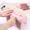 Cessfle Large Capacity Travel Cosmetic Bag Plaid Checkered Makeup Bag Portable Leather Waterproof Skincare Bag with Handle and Divider for Women 01-Pink view 3