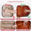 Cessfle Large Capacity Travel Cosmetic Bag Plaid Checkered Makeup Bag Portable Leather Waterproof Skincare Bag with Handle and Divider for Women 01-Pink view 4