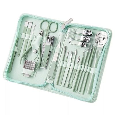 22 Pieces Manicure Set Professional Nail Clippers Pedicure Kit Nail Art Tools Stainless Steel Women Men Grooming Kit for Travel,green set