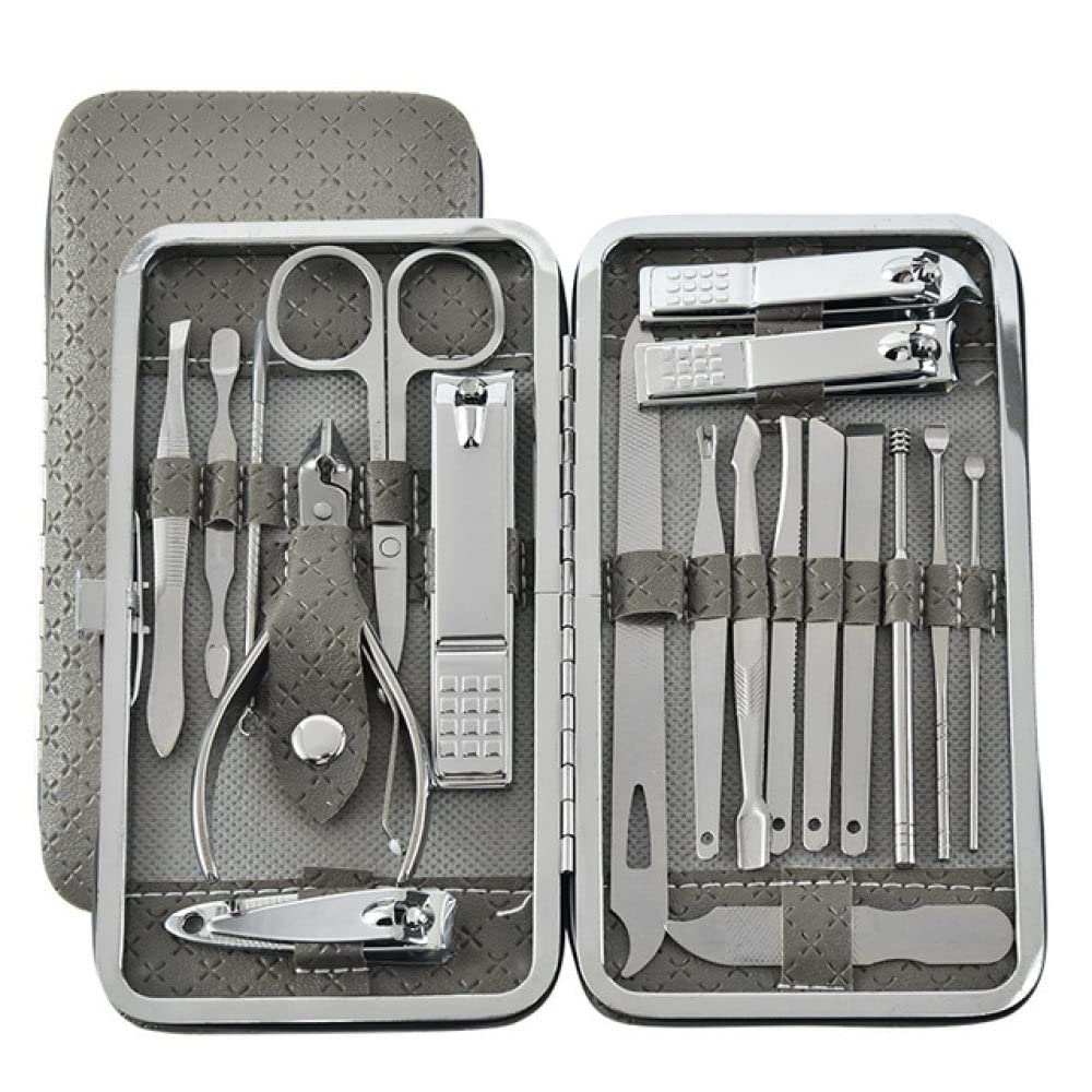 19 Pcs Manicure Set Nail Clippers Pedicure Kit Stainless Steel Manicure Kit Nail Clippers Professional Grooming Kit Nail Tools,Grey