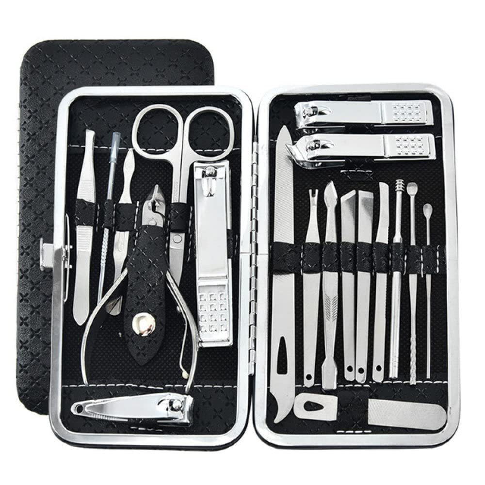 19 Pcs Manicure Set Nail Clippers Pedicure Kit Stainless Steel Manicure Kit Nail Clippers Professional Grooming Kit Nail Tools,Black