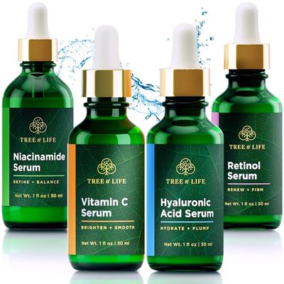 Tree of Life Beauty Facial Skin Care Set, Brightening, Firming, Hydrating, Dry Face, Dermatologist Tested - Niacinamide + Vitamin C + Retinol + Hyaluronic Acid Serum - 4 count of 1 Fl Oz