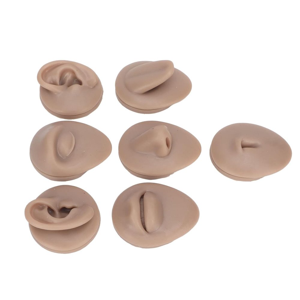 Body Piercing Practice Model Simulation Ear Model Soft Nose Tongue Model Silicone for Beginners (Deep Skin Color)