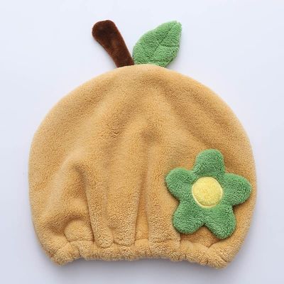 Foyadi Hair Drying Towel for Kids Girls, Cute Cartoon Absorbent Quick Drying Bath Wrap Set for Bathing, Swimming Pool, Soft Microfiber Cap for Curly Long & Wet Hair, Yellow Flower