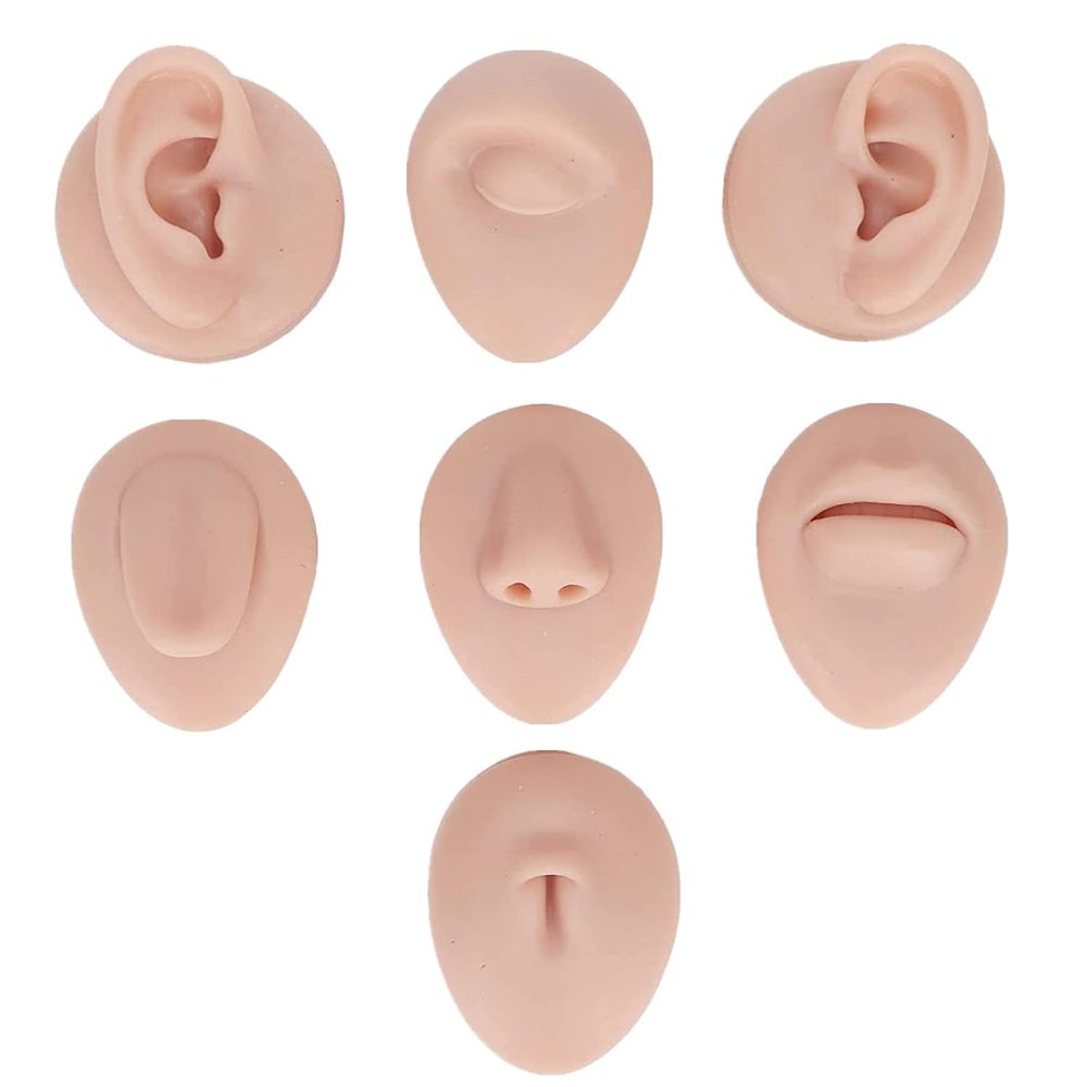 Body Piercing Practice Model Simulation Ear Model Soft Nose Tongue Model Silicone for Beginners (Medium Skin Color)