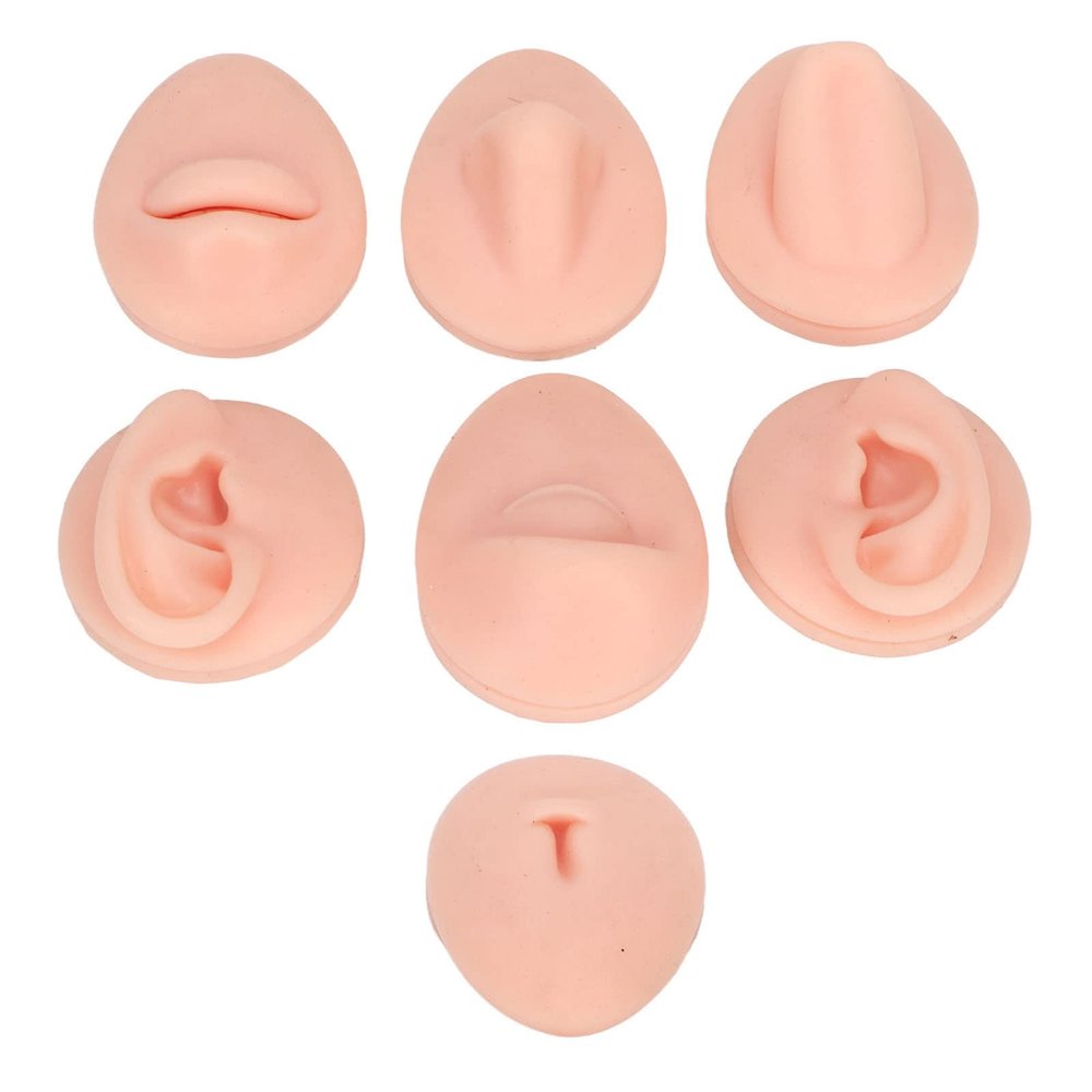 Body Piercing Practice Model Simulation Ear Model Soft Nose Tongue Model Silicone for Beginners (Light Skin Color)